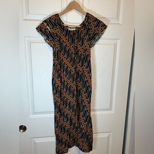 Elegant Black and Brown Geometric Midi Dress